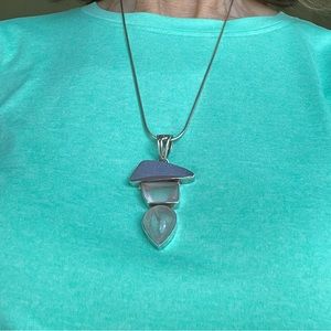 Sterling 925 lilac druzy and rose quartz necklace